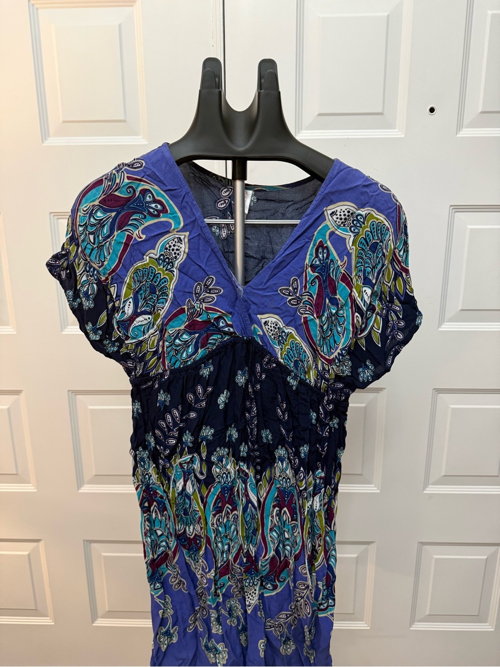 Xhilaration Navy, Teal & Purple Paisley V-Neck Midi Dress